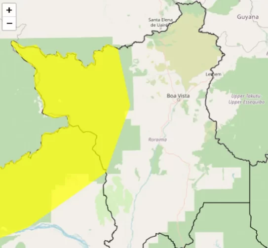 Inmet mantém alerta amarelo de chuvas intensas para cinco municípios de Roraima